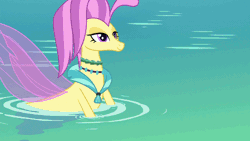 Size: 960x540 | Tagged: animated, beach, classical hippogriff, cliff, cropped, derpibooru import, female, gif, hippogriff, house, husband and wife, jewelry, lantern, male, mount aris, necklace, ocean, ocean flow, safe, screencap, seapony (g4), sky beak, smiling, stairs, surf and/or turf, water