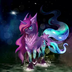 Size: 3500x3500 | Tagged: safe, artist:myhandsarecrazy, derpibooru import, goat pony, unicorn, aries, fog, galaxy pony, goat horns, male, night, ponyscopes, sky, solo, stallion, stars, zodiac