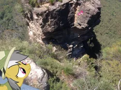 Size: 1024x765 | Tagged: artist:didgereethebrony, australia, blue mountains, daring do, derpibooru import, didgeree collection, in which pinkie pie forgets how to gravity, irl, katoomba, mlp in australia, photo, pinkie being pinkie, pinkie physics, pinkie pie, ponies in real life, safe, three sisters