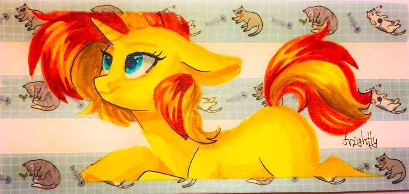 Size: 1280x606 | Tagged: safe, artist:theorderofalisikus, derpibooru import, sunset shimmer, pony, missing cutie mark, solo, traditional art