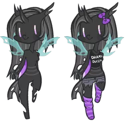 Size: 719x693 | Tagged: artist:jadeyhooves, barbie doll anatomy, base used, changeling, clothes, derpibooru import, female, oc, oc:payton, purple changeling, safe, shirt, shorts, simple background, socks, solo, striped socks, transparent background