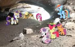 Size: 1024x648 | Tagged: safe, artist:didgereethebrony, derpibooru import, apple bloom, applejack, pinkie pie, rainbow dash, rarity, scootaloo, sweetie belle, pony, australia, borenore caves, creek, cutie mark crusaders, didgeree collection, giggling, halo, irl, mlp in australia, mud, muddy, photo, ponies in real life