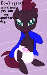 Size: 1079x1740 | Tagged: artist:nitei, blanket, broken horn, cute, cutie mark diapers, derpibooru import, diaper, diaper fetish, fetish, fizzlepop berrytwist, my little pony: the movie, poofy diaper, solo, suggestive, talking to viewer, tempestbetes, tempest shadow