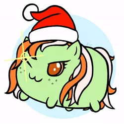 Size: 592x592 | Tagged: chibi, christmas, chubbie, cute, derpibooru import, hat, holiday, mascot, oc, oc:santa presents, one eye closed, safe, santa hat, solo, wink