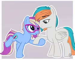 Size: 1500x1210 | Tagged: safe, derpibooru import, oc, oc:eve scintilla, oc:twister joy, earth pony, pegasus, pony, blushing, couple, cute, vector