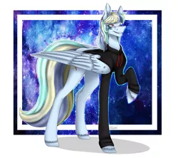 Size: 3109x2765 | Tagged: safe, artist:ggchristian, derpibooru import, oc, oc:cherryfly smile, pegasus, pony, clothes, female, high res, hoodie, mare, raised hoof, solo