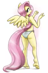 Size: 1071x1600 | Tagged: adorasexy, alternate version, anthro, artist:king-kakapo, ass, blushing, bow, bra, breasts, clothes, cute, derpibooru import, female, flutterbutt, fluttershy, frilly underwear, gray underwear, looking at you, looking back, looking back at you, mare, multiple variants, panties, pegasus, ribbon, sexy, shyabetes, solo, suggestive, underwear, unguligrade anthro, unshorn fetlocks, wings