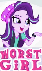 Size: 620x1039 | Tagged: safe, derpibooru import, edit, edited screencap, screencap, starlight glimmer, equestria girls, mirror magic, spoiler:eqg specials, abuse, beanie, caption, cropped, downvote bait, drama, drama bait, expand dong, exploitable meme, glimmerbuse, hat, here we go again, image macro, meme, shitposting, solo, starlight drama