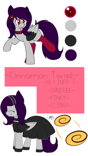 Size: 2362x4199 | Tagged: safe, artist:xcinnamon-twistx, derpibooru import, oc, oc:cinnamon twist, unofficial characters only, pegasus, pony, :p, cat ears, clothes, collar, fangs, female, flower, flower in hair, maid, mare, reference sheet, silly, simple background, socks, solo, tongue out, transparent background