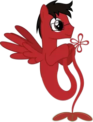 Size: 6400x8345 | Tagged: safe, artist:parclytaxel, derpibooru import, oc, oc:clover spell, unofficial characters only, genie, genie pony, pegasus, pony, .svg available, absurd resolution, clover, four leaf clover, glasses, hoof hold, knot, male, red and black oc, simple background, smiling, solo, spread wings, stallion, transparent background, vector, wings
