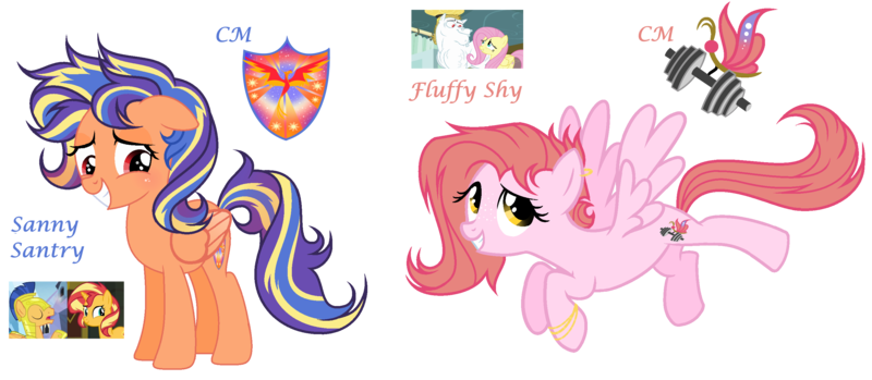 Size: 2838x1238 | Tagged: safe, artist:velveagicsentryyt, derpibooru import, bulk biceps, flash sentry, fluttershy, sunset shimmer, oc, oc:fluffy shy, oc:sunny sentry, pegasus, pony, female, mare, offspring, parent:bulk biceps, parent:flash sentry, parent:fluttershy, parent:sunset shimmer, parents:flashimmer, parents:flutterbulk, simple background, transparent background