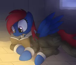 Size: 1400x1200 | Tagged: safe, artist:datte-before-dawn, derpibooru import, oc, oc:snap roll, unofficial characters only, pegasus, pony, fallout equestria, fallout equestria: frozen skies, clothes, diary, female, flight suit, mare, mouth hold, solo, writing
