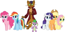 Size: 6176x3041 | Tagged: safe, artist:ejlightning007arts, derpibooru import, applejack, capper dapperpaws, fluttershy, pinkie pie, rainbow dash, rarity, spike, abyssinian, anthro, cat, digitigrade anthro, dragon, earth pony, pegasus, pony, semi-anthro, unicorn, my little pony: the movie, anthro with ponies, clothes, coat, cowboy hat, female, hat, male, mare, open mouth, simple background, stetson, transparent background, vector