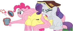 Size: 500x214 | Tagged: amputation, book, covering ears, covering eyes, cursor, derpibooru import, dragonshy, edit, fluttershy, look before you sleep, magic duel, pinkie pie, rarity, safe, simple background, transparent background, trash can, trio