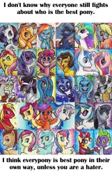 Size: 465x722 | Tagged: safe, artist:christadoodles, derpibooru import, edit, editor:therandomone95, apple bloom, applejack, big macintosh, bon bon, cheese sandwich, derpy hooves, discord, doctor whooves, fluttershy, king sombra, lyra heartstrings, moondancer, nightmare moon, octavia melody, pinkie pie, princess cadance, princess celestia, princess luna, queen chrysalis, rainbow dash, rarity, roseluck, scootaloo, shining armor, spike, sweetie belle, sweetie drops, time turner, trixie, twilight sparkle, twilight sparkle (alicorn), vinyl scratch, zecora, alicorn, draconequus, dragon, earth pony, pony, zebra, angry, apple, baby, baby dragon, best pony, cowboy hat, cutie mark, cutie mark crusaders, everypony is beautiful, female, filly, food, happy, hat, heart, looking at you, male, mane seven, mane six, mare, op has a point, smiling, stallion, truth, wall of tags