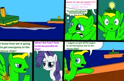 Size: 985x651 | Tagged: safe, artist:didgereethebrony, derpibooru import, rarity, oc, oc:didgeree, comic:wreck of the renaissance, broken bone, broken wing, ship, ship sinking, sinking, sinking ship