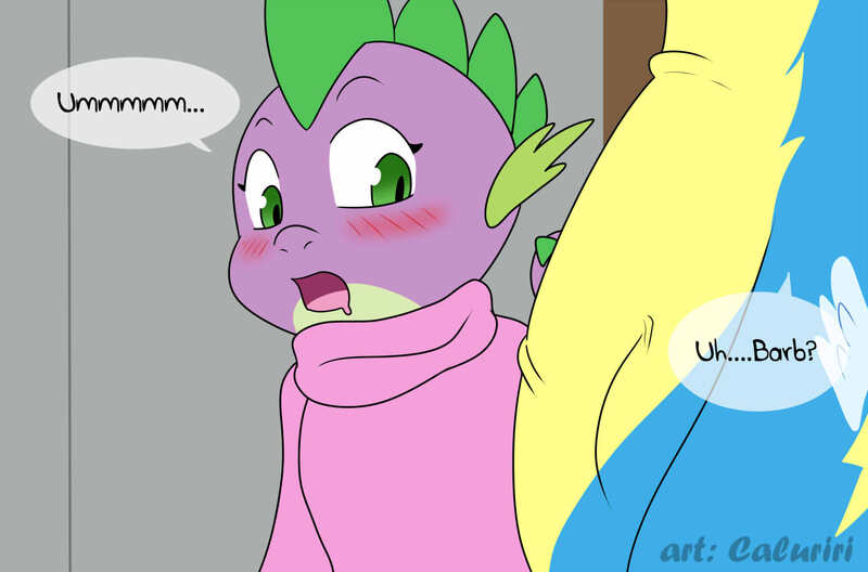 Size: 1280x844 | Tagged: artist:caluriri, barb, barblitz, clothes, comic, comic:the rainbow dragon workout and recovery plan, crotch bulge, derpibooru import, eyes on the prize, female, male, nudity, penis, questionable, rainbow blitz, rainbow dash, rainbowspike, rule 63, semi-anthro, shipping, spike, straight, uniform, wonderbolts uniform