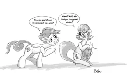 Size: 4290x2550 | Tagged: safe, artist:willdabeard, derpibooru import, oc, oc:gimbal, oc:gimbal lock, oc:nutmeg, breezie, earth pony, pegasus, pony, black and white, comic, gimbal lock, grayscale, implied oc, misty brightdawn, monochrome, nutmeg