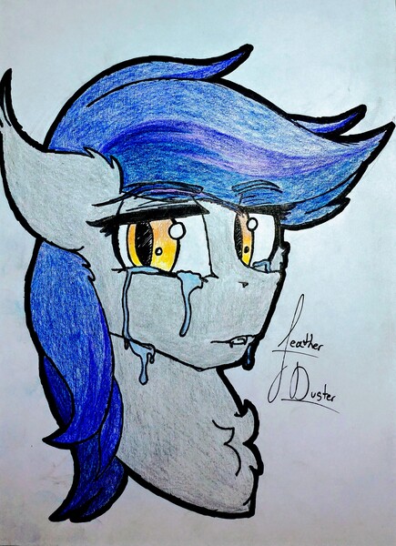 Size: 2300x3171 | Tagged: safe, artist:caduceus, artist:caduceusart, derpibooru import, oc, oc:echo, unofficial characters only, bat pony, bust, crying, traditional art