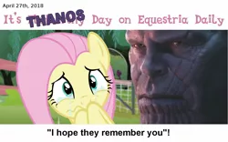 Size: 1280x800 | Tagged: avengers: infinity war, crying, derpibooru import, edit, edited screencap, equestria daily, fluttershy, i hope they remember you, infinity war, looking at camera, safe, screencap, spoilers for another series, thanos