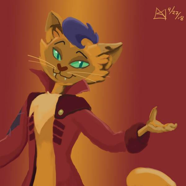 Size: 1500x1500 | Tagged: abyssinian, anthro, artist:kelseyleah, capper dapperpaws, cat, clothes, derpibooru import, gradient background, lineless, male, my little pony: the movie, safe, semi-anthro, solo