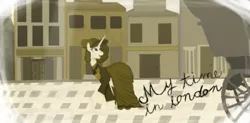 Size: 540x266 | Tagged: artist:mr100dragon100, carriage, derpibooru import, monochrome, oc, oc:elizabeth, safe, sepia, solo, unofficial characters only, victorian