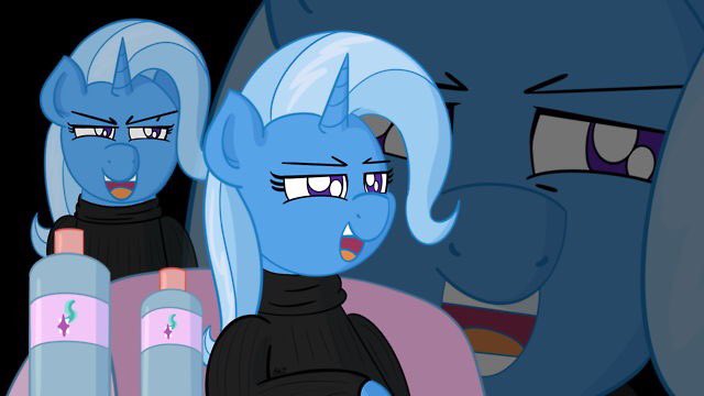 Size: 640x360 | Tagged: safe, artist:ashtoneer, derpibooru import, starlight glimmer, trixie, ponified, pony, unicorn, cutie mark, female, interview, laughing tom cruise, mare, meme, parody, ponified meme, scientology, tom cruise, zoom layer