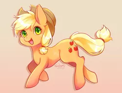 Size: 1250x950 | Tagged: safe, artist:nanghyang, derpibooru import, applejack, earth pony, pony, applejack's hat, cowboy hat, cute, female, gradient background, hat, jackabetes, looking at you, mare, open mouth, solo