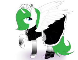 Size: 4000x3050 | Tagged: alicorn, alicorn oc, artist:tisha, clothes, derpibooru import, female, gradient hooves, looking at you, maid, maid headdress, oc, oc:princess margarita, raised hoof, safe, simple background, socks, source needed, transparent background, unofficial characters only