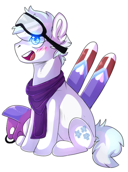 Size: 451x606 | Tagged: safe, artist:tinttiyo, derpibooru import, double diamond, earth pony, pony, blushing, clothes, cute, cutie mark, double dawwmond, goggles, helmet, male, open mouth, scarf, sidemouth, simple background, sitting, skis, solo, stallion, transparent background