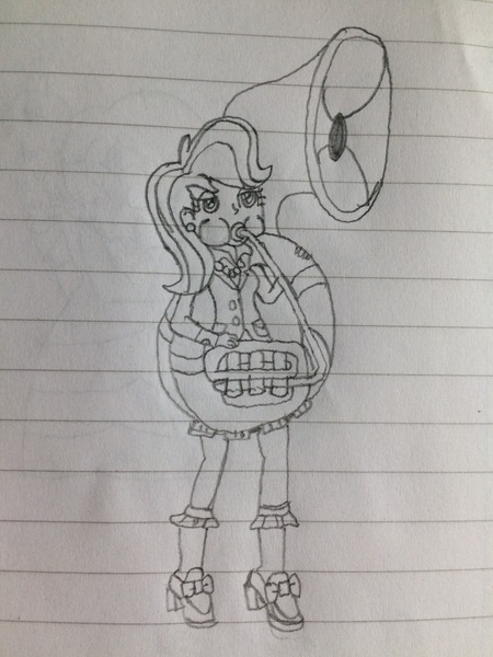 Size: 1536x2048 | Tagged: safe, artist:puffedcheekedblower, derpibooru import, upper crust, equestria girls, lined paper, musical instrument, solo, sousaphone, traditional art, tuba