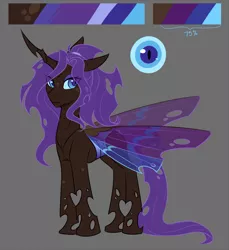 Size: 2659x2904 | Tagged: artist:askbubblelee, changeling, changeling oc, changeling queen, changeling queen oc, derpibooru import, female, oc, ponysona, purple changeling, reference sheet, safe, simple background, solo, unofficial characters only