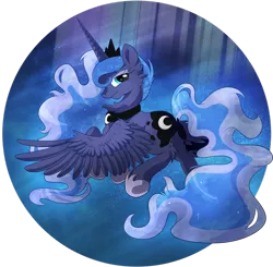 Size: 1024x1002 | Tagged: safe, artist:xgglitch, derpibooru import, princess luna, alicorn, pony, crown, female, jewelry, looking at you, looking back, looking back at you, mare, regalia, solo