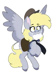 Size: 2480x3508 | Tagged: safe, artist:moonhowlerel, derpibooru import, derpy hooves, pegasus, pony, :3, cap, clothes, cloven hooves, cutie mark, female, freckles, hat, leonine tail, letter, mailmare, mare, mouth hold, necktie, saddle bag, shirt, simple background, solo, spread wings, transparent background, wings