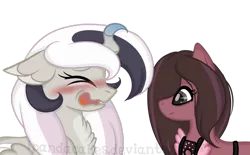 Size: 1024x636 | Tagged: safe, artist:ipandacakes, derpibooru import, oc, oc:humor mimi pie, oc:topsy turvy, unofficial characters only, hybrid, pony, apron, clothes, female, interspecies offspring, mare, offspring, parent:cheese sandwich, parent:discord, parent:pinkie pie, parent:princess celestia, parents:cheesepie, parents:dislestia, simple background, transparent background