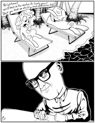 Size: 1696x2200 | Tagged: artist:easydays, beach, black and white cartoon, bright mac, cartoon, comic, derpibooru import, jim miller, pear butter, safe