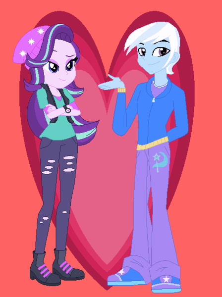 Size: 470x630 | Tagged: safe, artist:jamessentry, derpibooru import, starlight glimmer, trixie, equestria girls, equestria guys, female, half r63 shipping, male, rule 63, shipping, startrist, startrix, straight, tristan