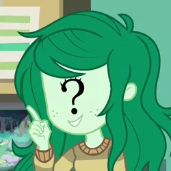 Size: 400x400 | Tagged: safe, derpibooru import, edit, edited screencap, screencap, wallflower blush, oc, oc:femanon, equestria girls, equestria girls series, forgotten friendship, cropped, question mark, solo