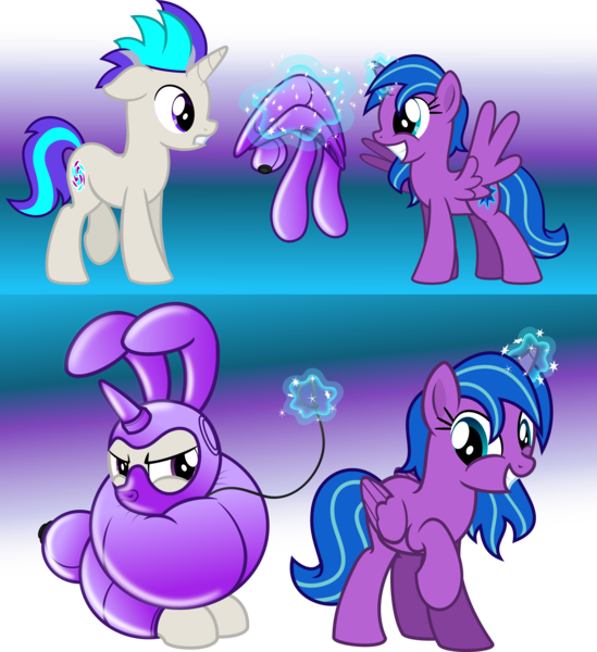 Size: 5500x6013 | Tagged: questionable, artist:nxzc88, derpibooru import, oc, oc:arion bluehaze, oc:neon spectrum, alicorn, pony, unicorn, absurd resolution, air nozzle, alicorn oc, animal costume, bondage, bunny costume, clothes, commission, costume, duo, encasement, female, fetish, floppy ears, frown, gag, gradient background, grin, gritted teeth, horn ring, horn sleeve, inflatable, inflatable fetish, inflatable gag, inflatable suit, leash, magic, magic suppression, male, muzzle gag, raised hoof, show accurate, show accurate porn, sitting, smiling, spread wings, standing, telekinesis, unamused, vector, wings