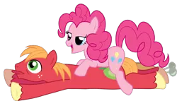 Size: 1500x901 | Tagged: suggestive, artist:vanillecream, derpibooru import, edit, editor:slayerbvc, vector edit, big macintosh, pinkie pie, earth pony, pony, too many pinkie pies, accessory-less edit, bedroom eyes, female, implied pinkiemac, implied shipping, male, mare, simple background, stallion, straight, transparent background, vector