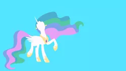 Size: 3840x2160 | Tagged: safe, artist:toastybrownpotatoes, derpibooru import, princess celestia, alicorn, pony, horse play, 4k resolution, blue background, female, happy, hooves, horn, lineless, mare, minimalist, prancing, simple background, solo, tippy taps, wings