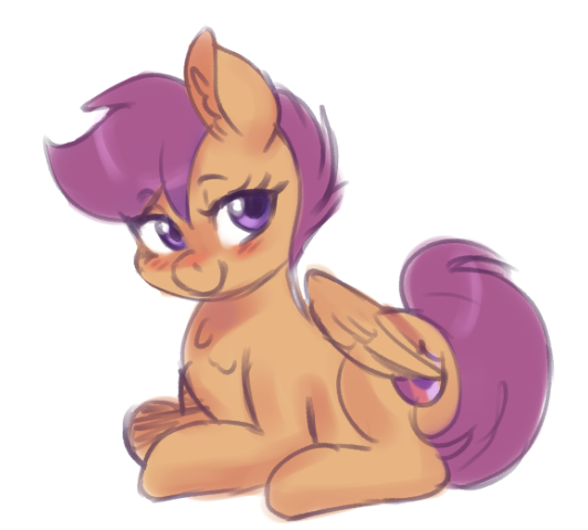 Size: 532x480 | Tagged: safe, artist:mrscurlystyles, derpibooru import, scootaloo, pegasus, pony, blushing, cute, cutealoo, female, filly, lidded eyes, simple background, solo, white background