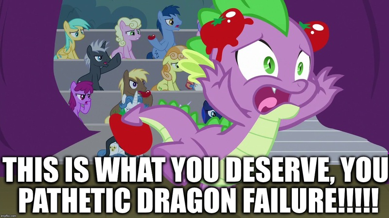 Size: 1280x720 | Tagged: safe, derpibooru import, edit, edited screencap, screencap, berry punch, blues, coco crusoe, dark moon, fancypants, fleur de lis, graphite, junebug, millie, noteworthy, princess luna, rainbow stars, rainbowshine, spike, sunshower raindrops, horse play, abuse, downvote bait, excessive exclamation marks, female, food, go to sleep garble, image macro, male, mare, meme, spikeabuse, stallion, tomato