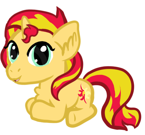 Size: 472x440 | Tagged: safe, artist:harmony-high, derpibooru import, sunset shimmer, pony, unicorn, chest fluff, chibi, simple background, smiling, solo, transparent background