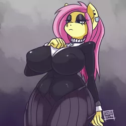 Size: 1024x1024 | Tagged: anthro, artist:ichduhernz, big breasts, breasts, busty fluttershy, derpibooru import, erect nipples, fake it 'til you make it, female, fluttergoth, fluttershy, goth, nipple outline, solo, solo female, suggestive