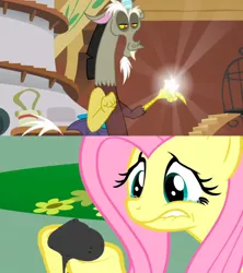Size: 628x707 | Tagged: a bird in the hoof, ash, avengers, avengers: infinity war, context is for the weak, derpibooru import, discord, edit, edited screencap, fluttershy, i don't feel so good, implied death, infinity war, safe, screencap, spoilers for another series