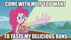 Size: 960x540 | Tagged: suggestive, derpibooru import, edit, edited screencap, screencap, pinkie pie, equestria girls, equestria girls series, the salty sails, clothes, cupcake, double entendre, food, image macro, meme, ocean, pinkie's basket treasure, sailing, ship, swimsuit