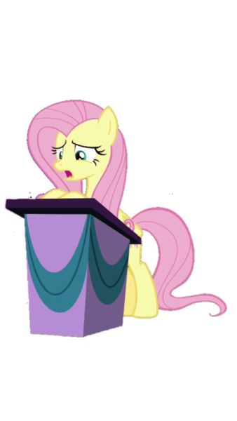 Size: 540x960 | Tagged: background removed, bipedal, derpibooru import, fluttershy, horse play, open mouth, podium, safe, simple background, solo, transparent background