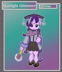 Size: 1688x1950 | Tagged: safe, artist:brownie-bytes, derpibooru import, starlight glimmer, anthro, unguligrade anthro, unicorn, clothes, crossover, digital art, dress, female, final fantasy, mace, mare, robe, sage, smiling, solo, wand, weapon