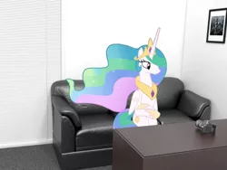 Size: 1400x1050 | Tagged: safe, derpibooru import, princess celestia, alicorn, pony, horse play, camera, casting couch, irl, photo, ponies in real life, ponies sitting like humans, sitlestia, sitting, solo